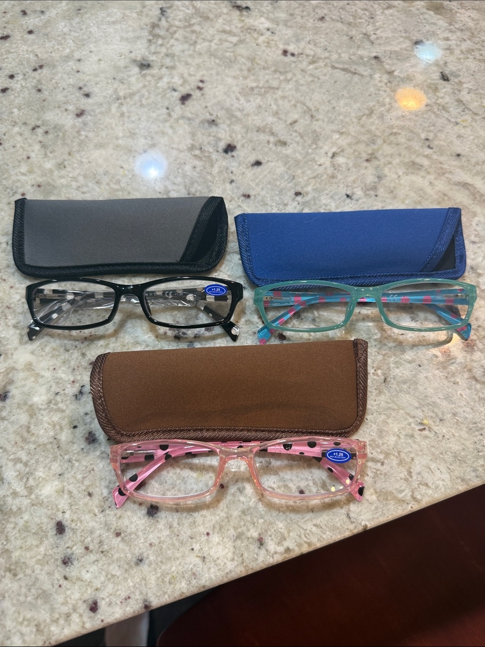 Amazon Women's Reading Glasses Trio in Black, Teal, and Pink. 1.25 Power